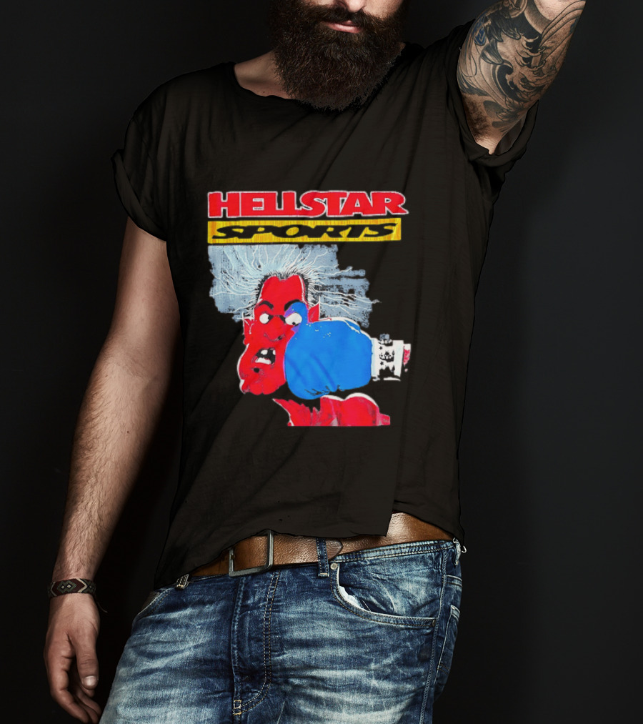 HELLSTAR SPORTS Punching Devil Cartoon Boxing Blue Glove T-Shirt