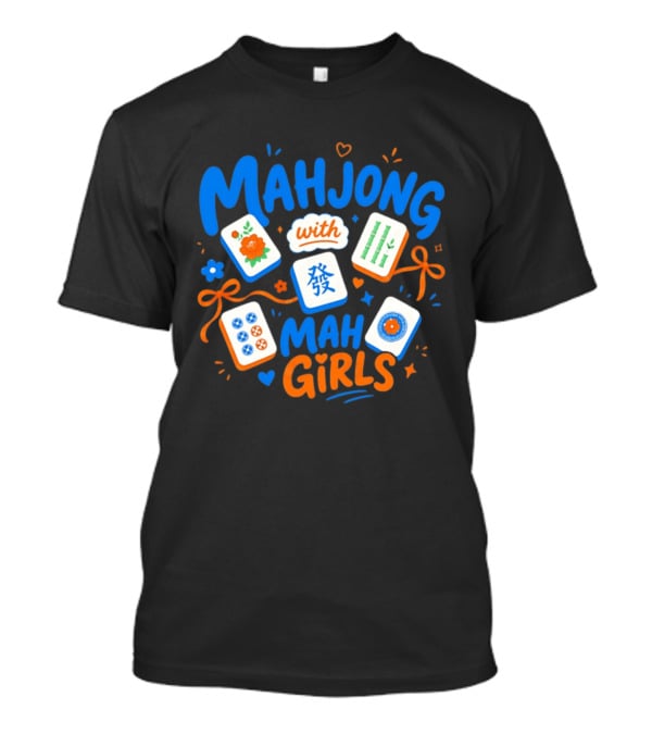 Mahjong With Mah Girls Flower And Bamboo Tiles Game Night T-Shirt