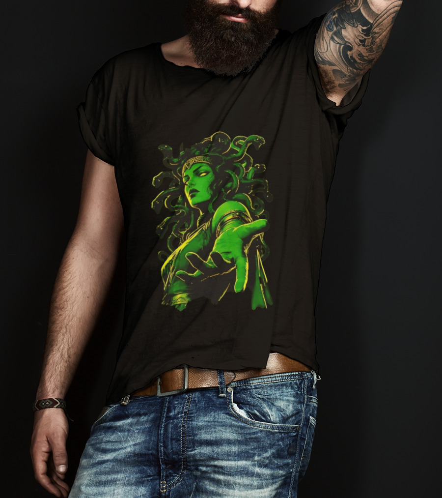 Medusa Mythology You Won't Feel A Thing Green Aura Serpent Hair T-Shirt