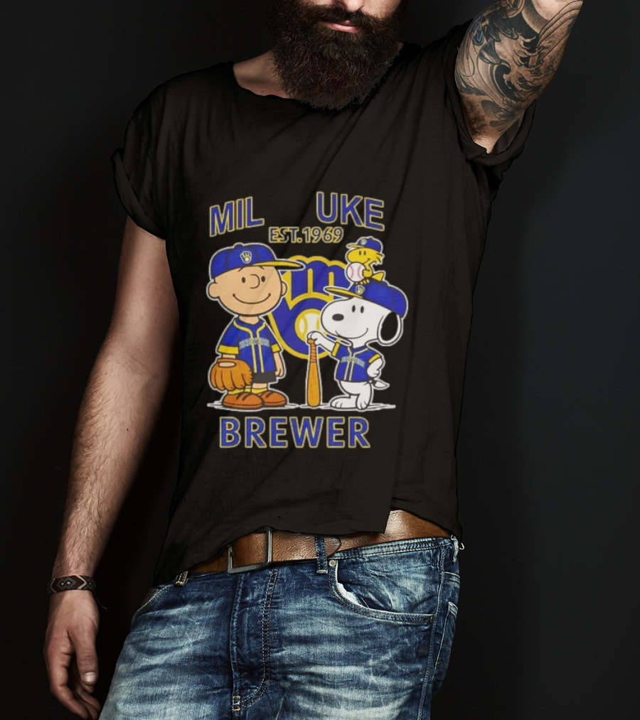 Charlie Brown Snoopy Brewers Milwaukee Est 1969 Baseball T-Shirt