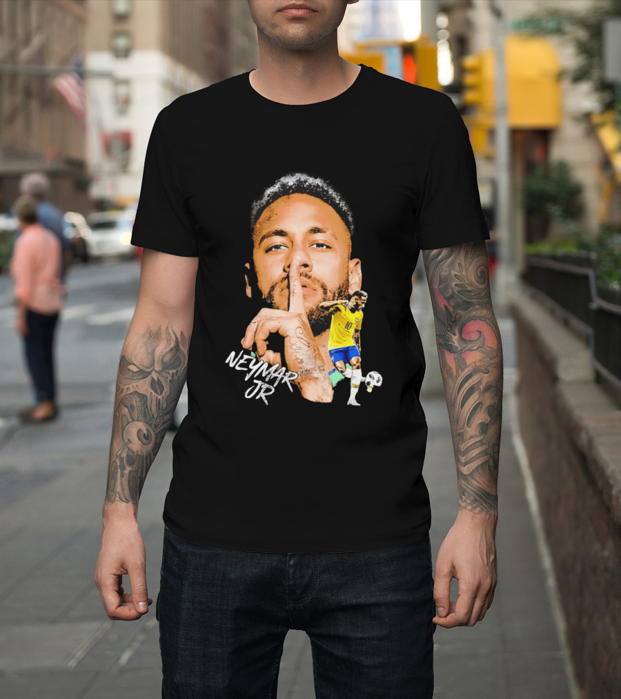 Neymar Jr Brazil National Team Shhh Soccer Collage T-Shirt