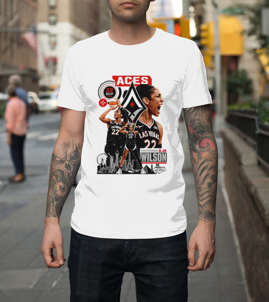 Las Vegas Aces A'ja Wilson 22 MVP Skyline Basketball T-Shirt