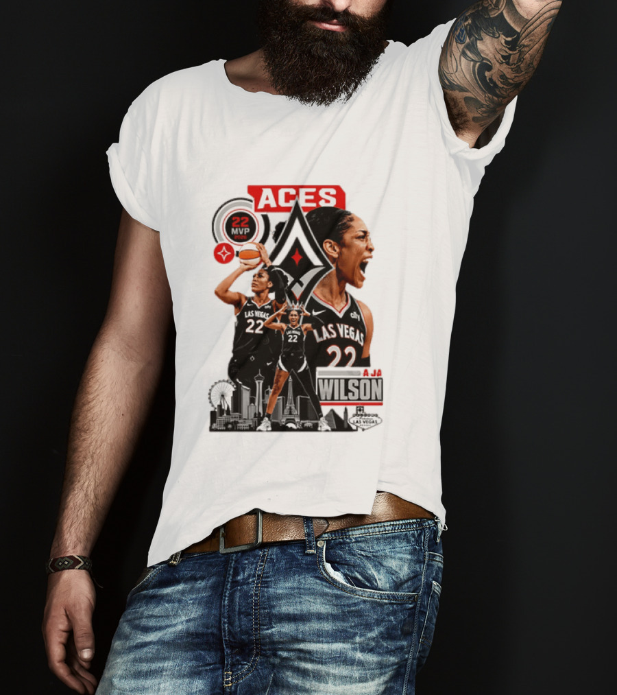 Las Vegas Aces A'ja Wilson 22 MVP Skyline Basketball T-Shirt