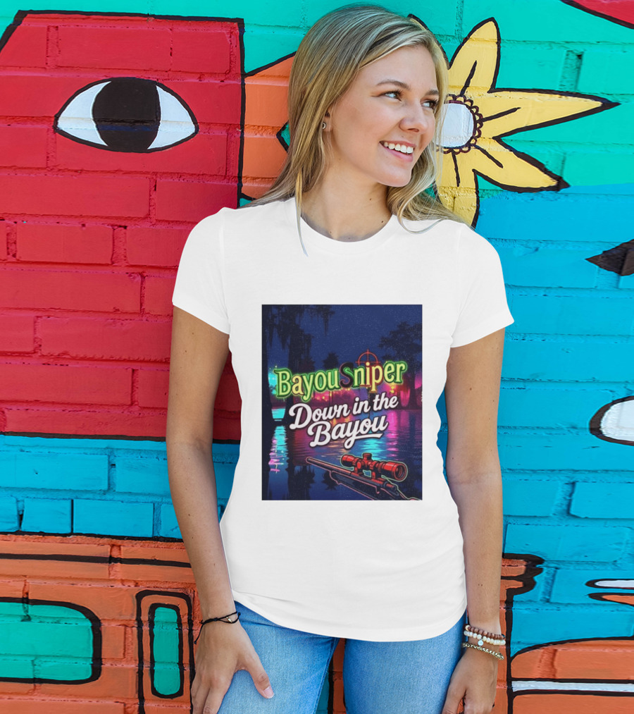 Bayou Sniper Down In The Bayou Retro Night Scene T-Shirt