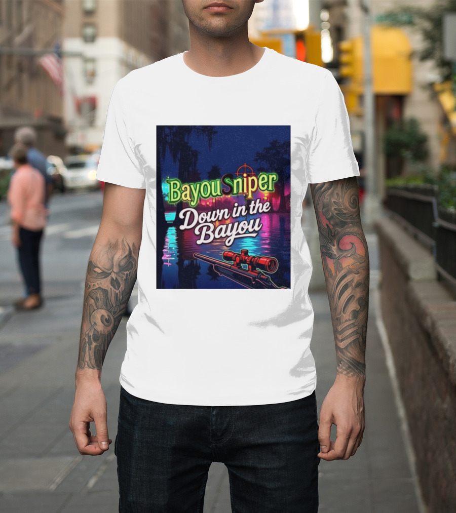 Bayou Sniper Down In The Bayou Retro Night Scene T-Shirt
