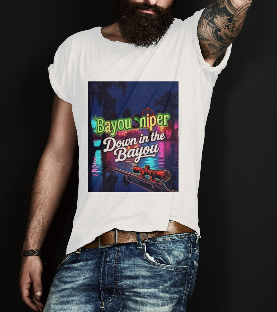 Bayou Sniper Down In The Bayou Retro Night Scene T-Shirt