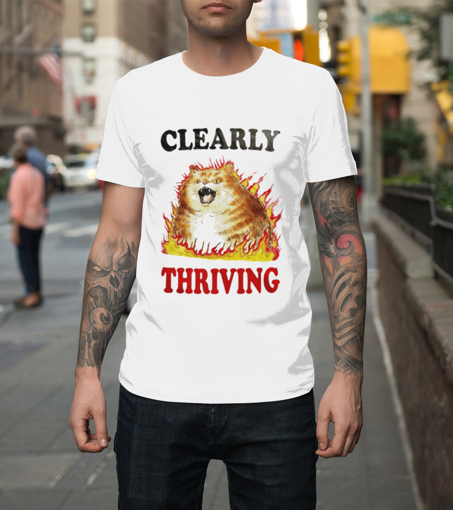 Clearly Thriving Fat Orange Tabby Cat Flames T-Shirt