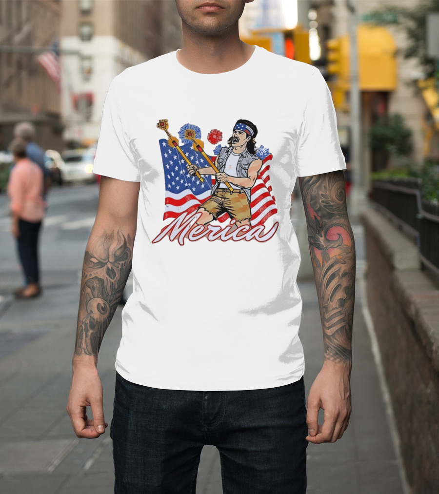 Patriotic Merica Man With Fireworks And American Flag T-Shirt