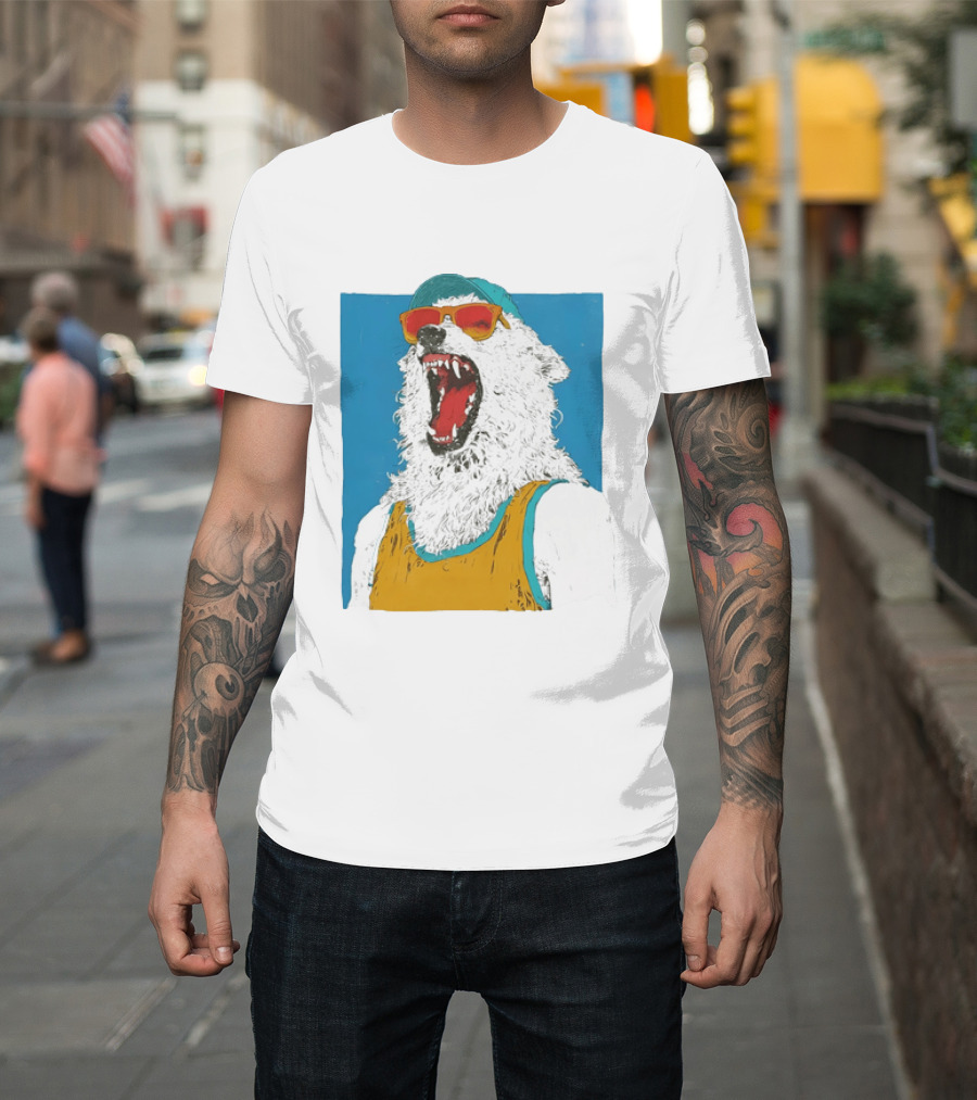 Polar Bear Wearing Sunglasses And Cap In Yellow Roaring T-Shirt
