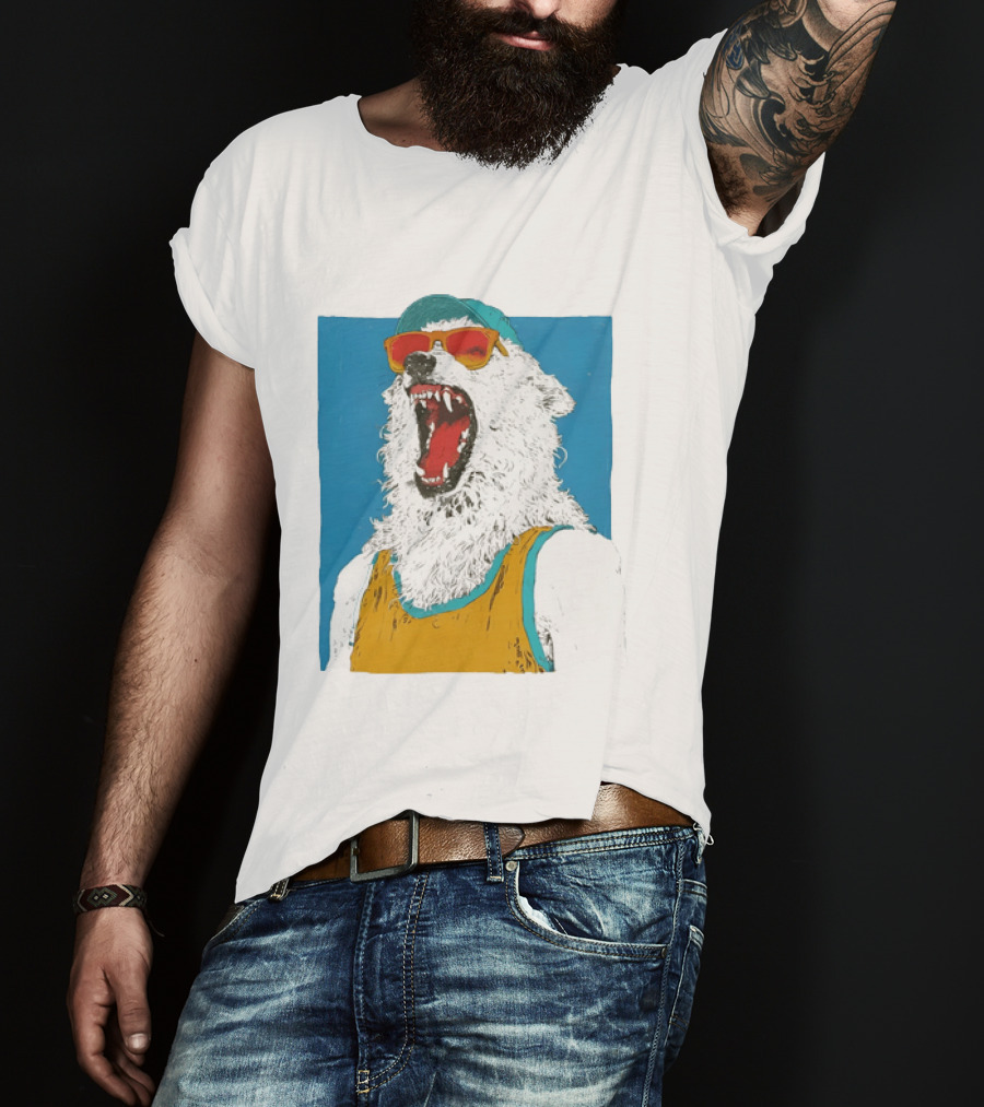 Polar Bear Wearing Sunglasses And Cap In Yellow Roaring T-Shirt