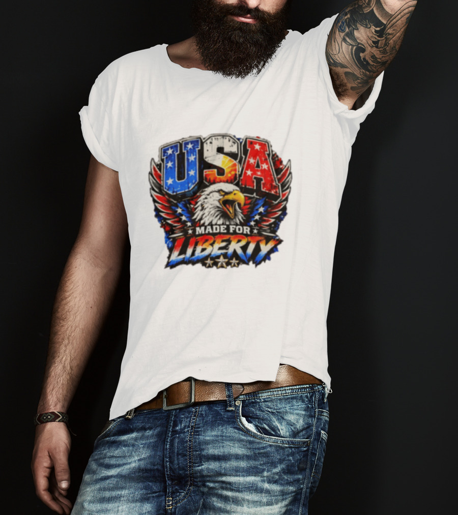 USA Eagle Made For Liberty Patriotic American Flag Stars T-Shirt