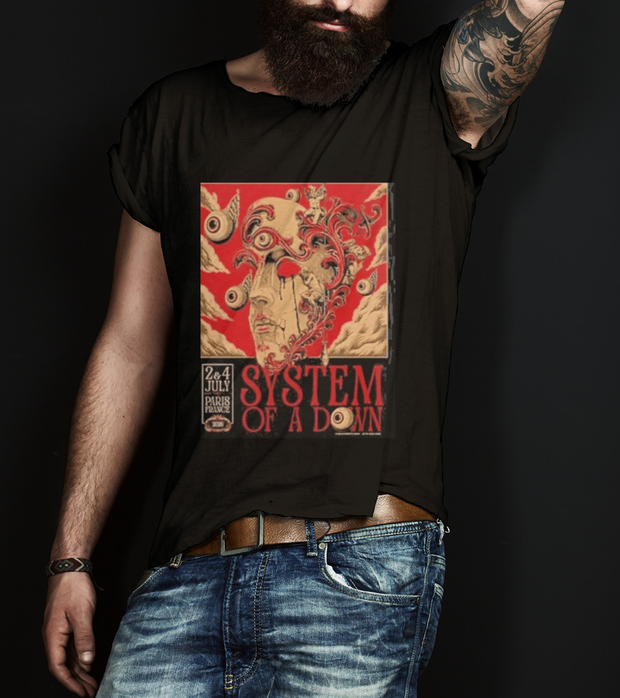 System Of A Down Paris France 2026 Surreal Art Eye Motif July 2 And 4 Concert Stade De France T-Shirt