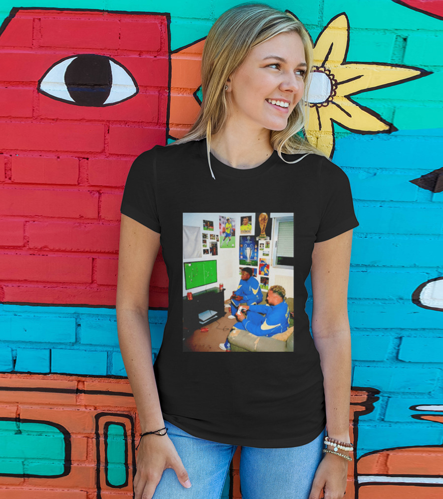 Brazil National Team Neymar Vinícius Júnior Playing Video Games Football S T-Shirt