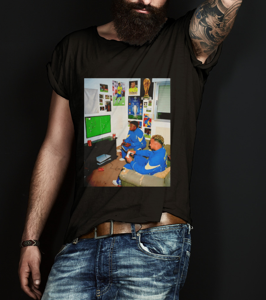 Brazil National Team Neymar Vinícius Júnior Playing Video Games Football S T-Shirt