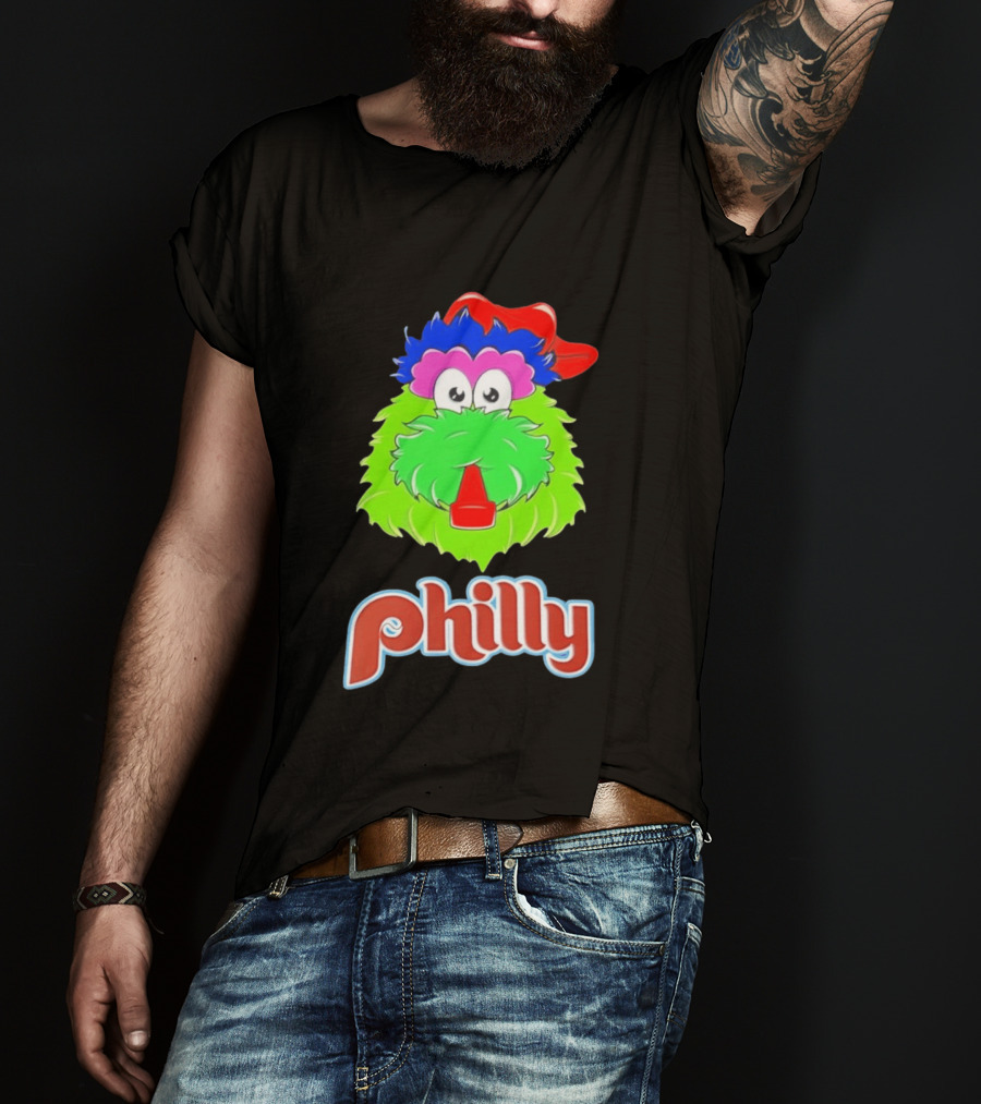 Philly Fanatics Whistle Philly Green Furry Mascot Red Hat T-Shirt