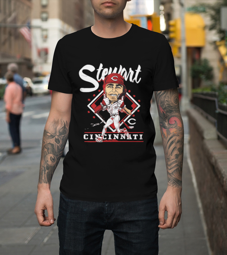 Cincinnati Reds Sal Stewart Baseball Caricature T-Shirt