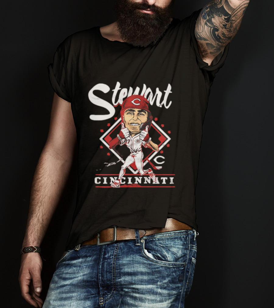 Cincinnati Reds Sal Stewart Baseball Caricature T-Shirt