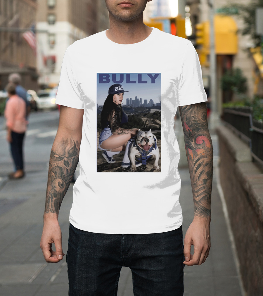 Bully Lifestyle Woman Squatting With Dog Cityscape T-Shirt