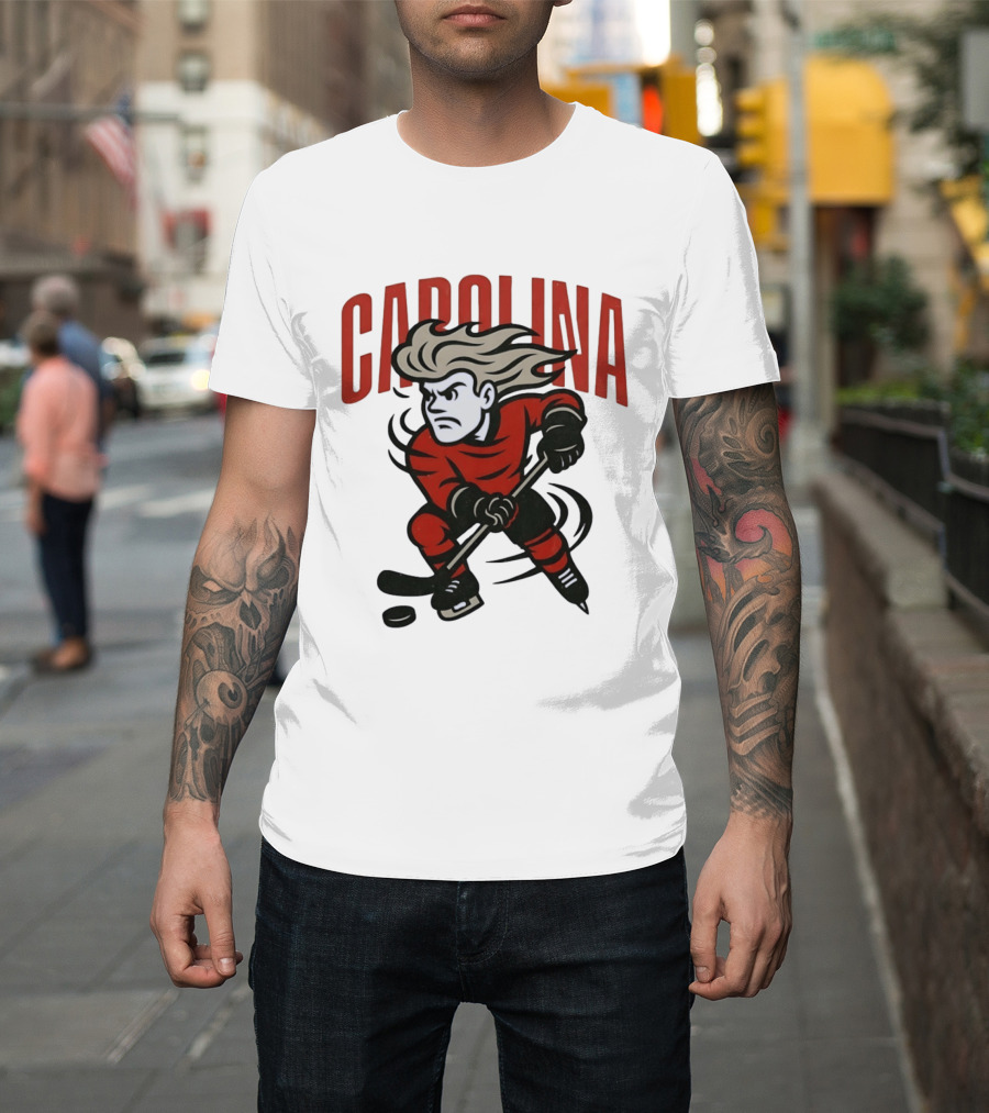 Carolina Hockey Action Figure Skating Puck Player T-Shirt