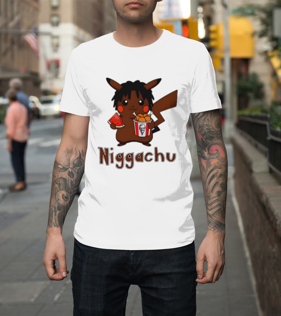 Niggachu Pikachu With Fried Chicken And Watermelon T-Shirt