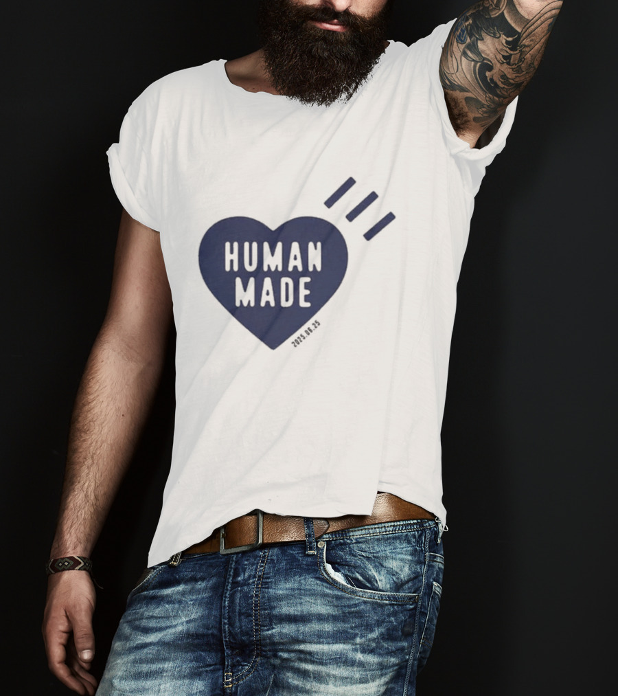 Daily Human Made Heart Motif With Three Stripes And Dry Alls T-Shirt