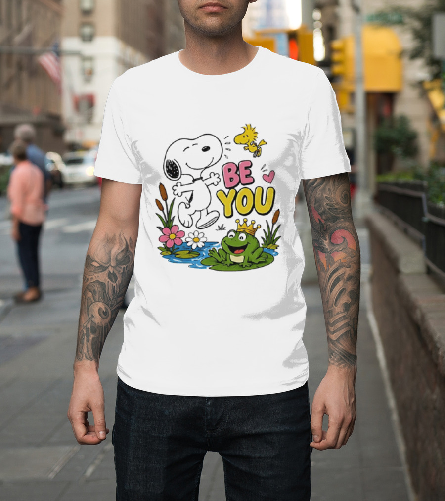 Snoopy And Woodstock Be You Frog Watercolor Flowers T-Shirt