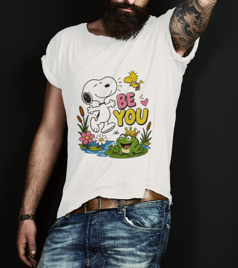 Snoopy And Woodstock Be You Frog Watercolor Flowers T-Shirt