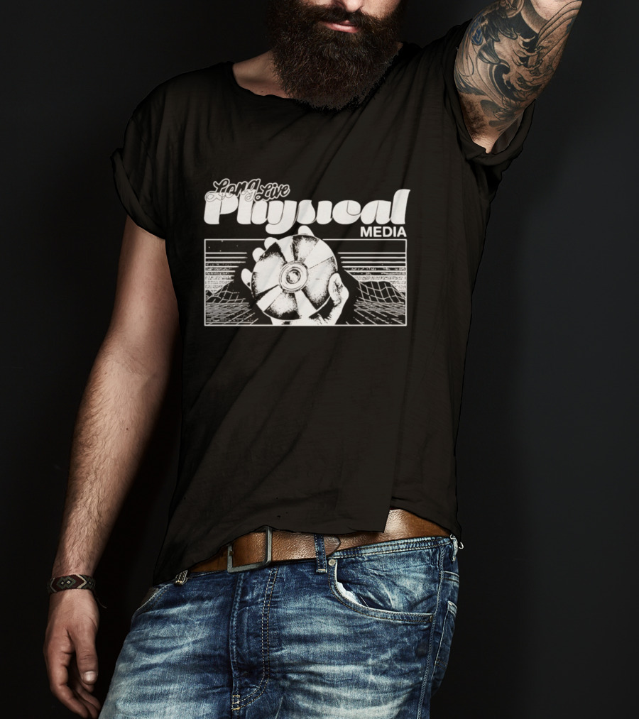 Long Live Physical Media Hand Holding Compact Disc T-Shirt