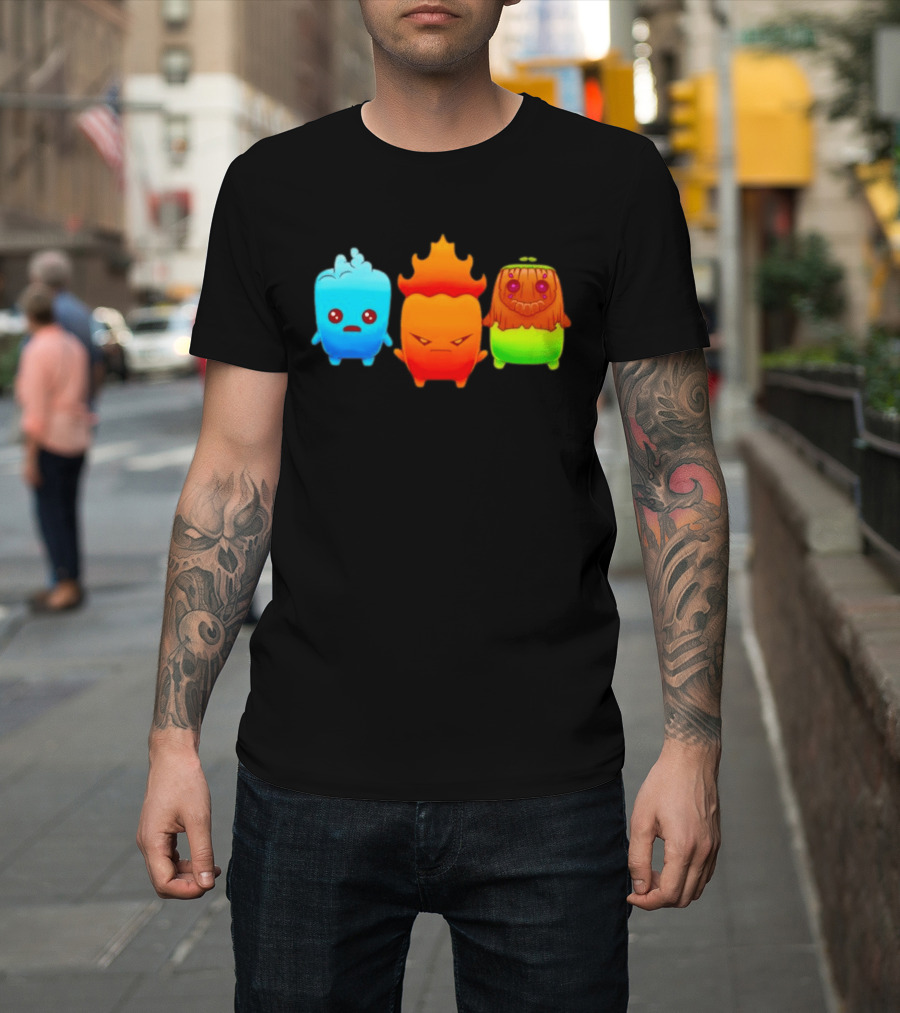 Water Fire And Earth Elemental Creatures Fireboy And Watergirl Cute Characters T-Shirt