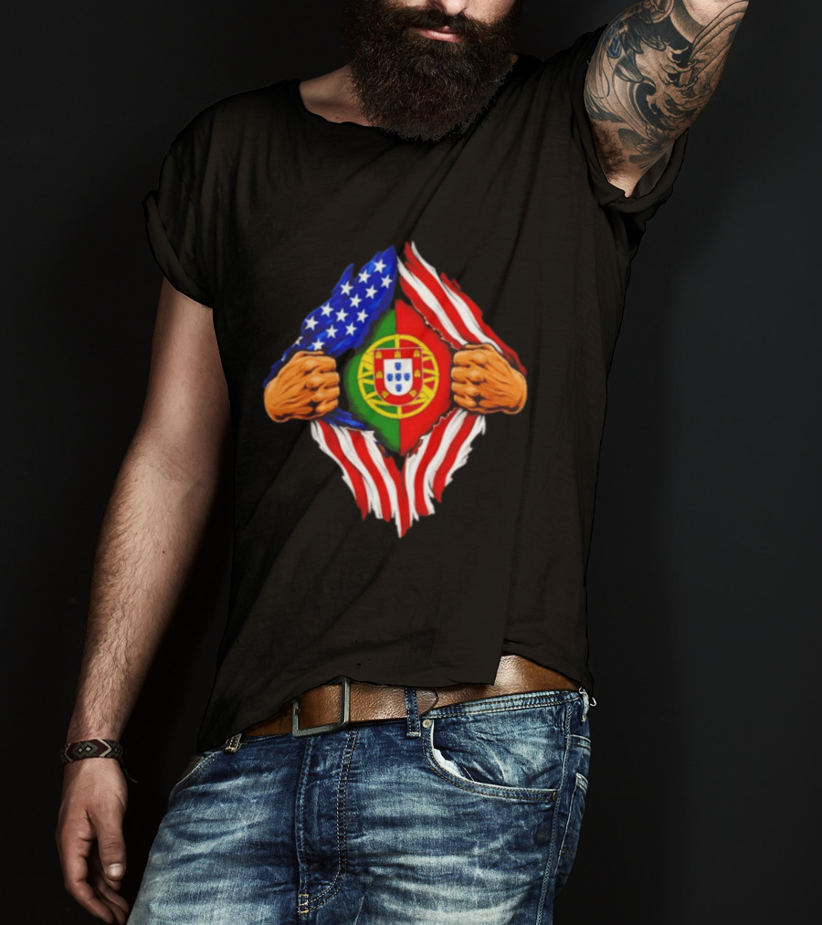 Super Hero American Portuguese Pride Combo Flag T-Shirt