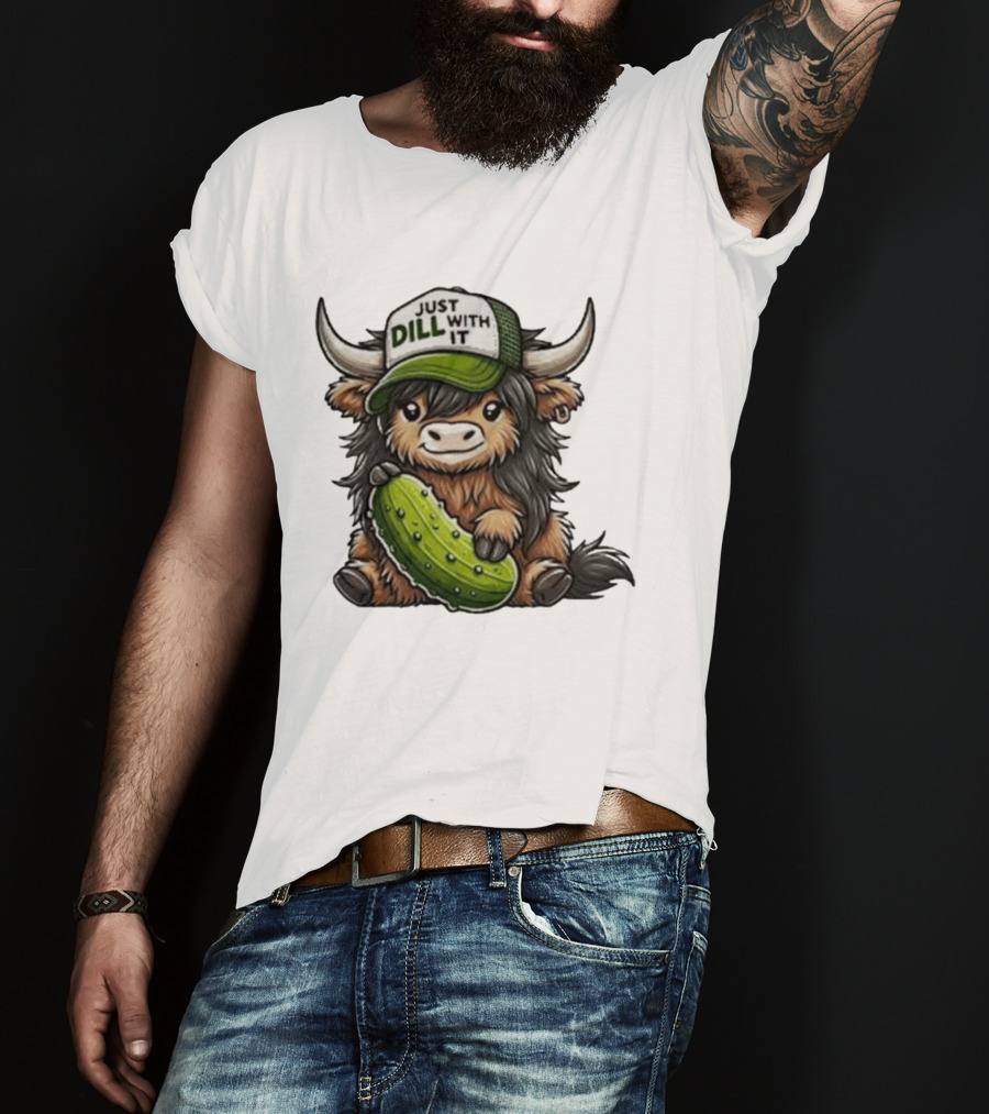 Highland Cow Just Dill With It Pickle Hat T-Shirt