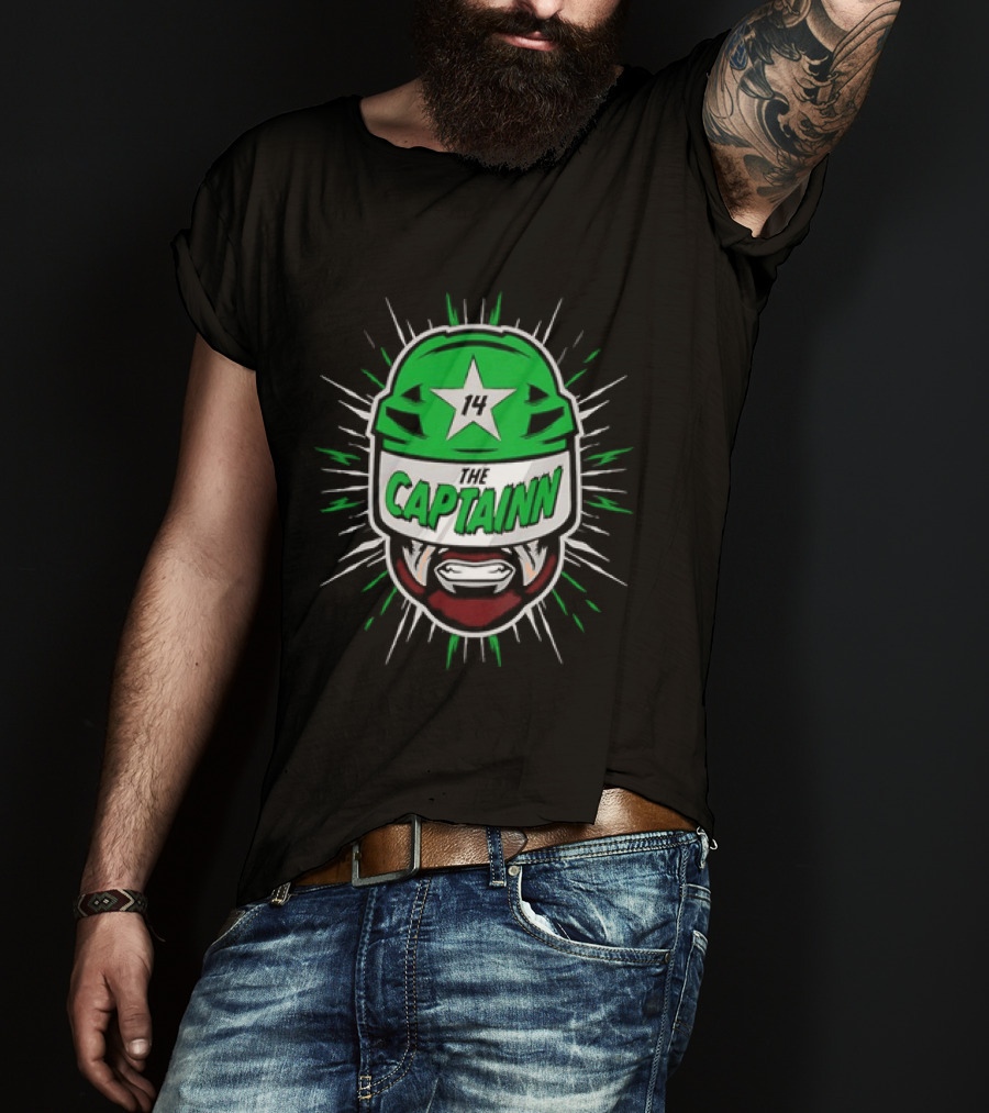 The Captainn Dallas Stars 14 Hockey Beard Helmet T-Shirt