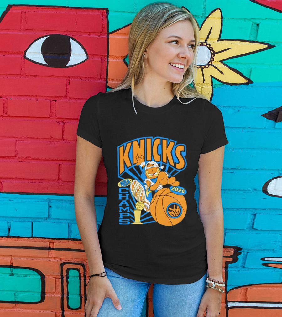 Knicks NBA Champs 2026 Orange Cat Basketball T-Shirt