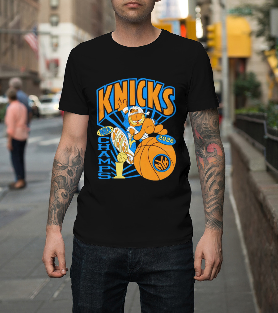 Knicks NBA Champs 2026 Orange Cat Basketball T-Shirt