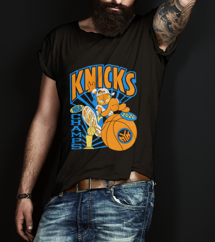 Knicks NBA Champs 2026 Orange Cat Basketball T-Shirt