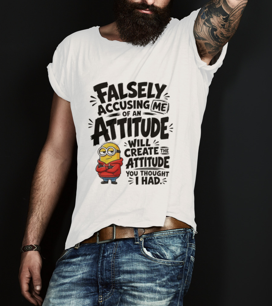 Falsely Accusing Me Of An Attitude Minion Wearing Red T-Shirt