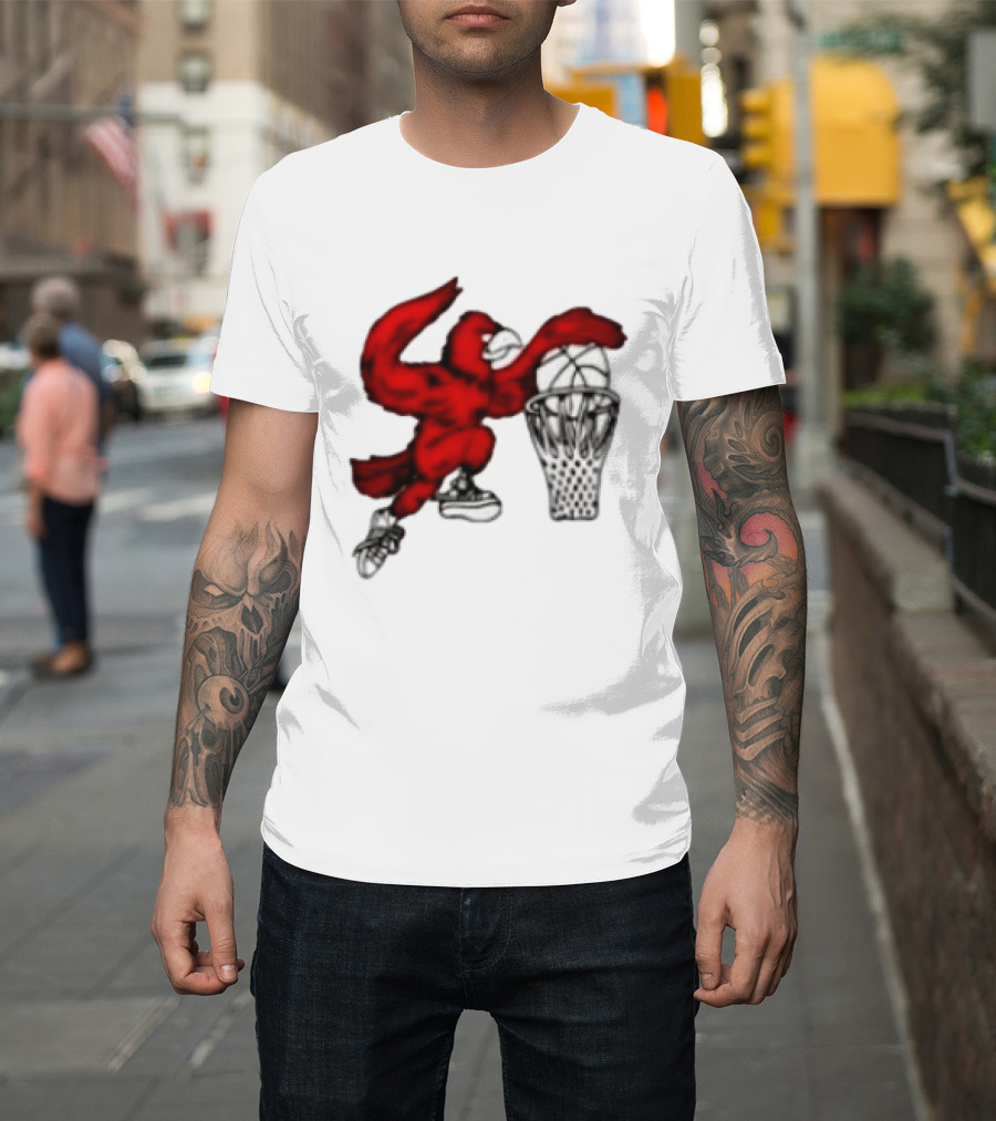 Red Cardinal Bird Dunking Basketball T-Shirt