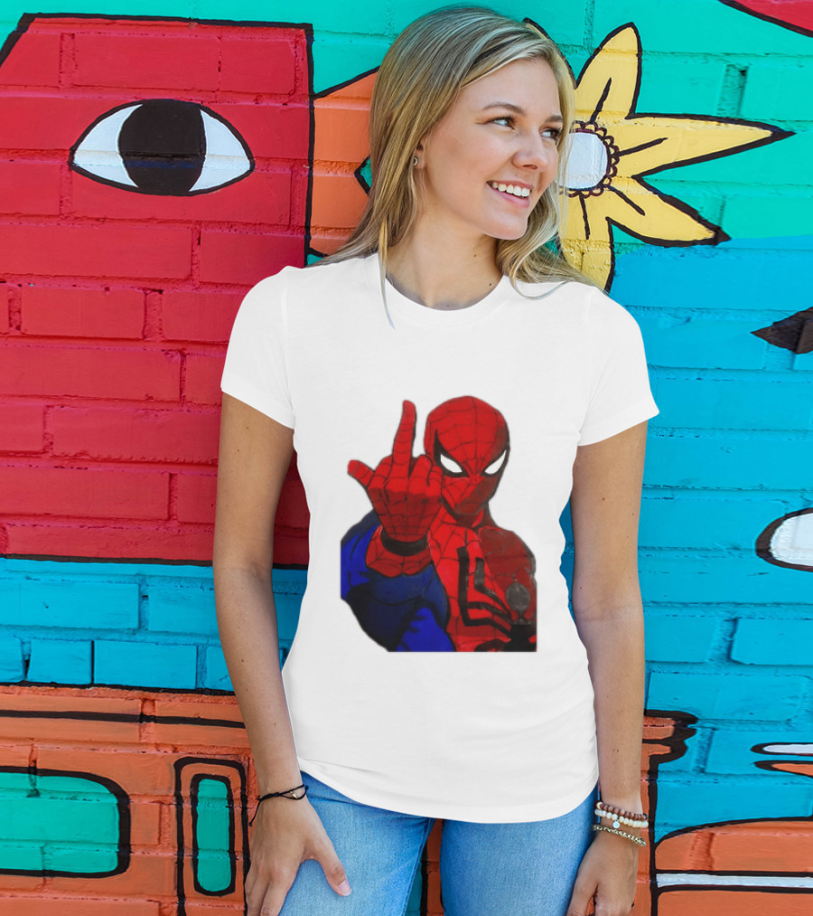 Spider Man Middle Finger Gesture Iconic Superhero Attitude T-Shirt