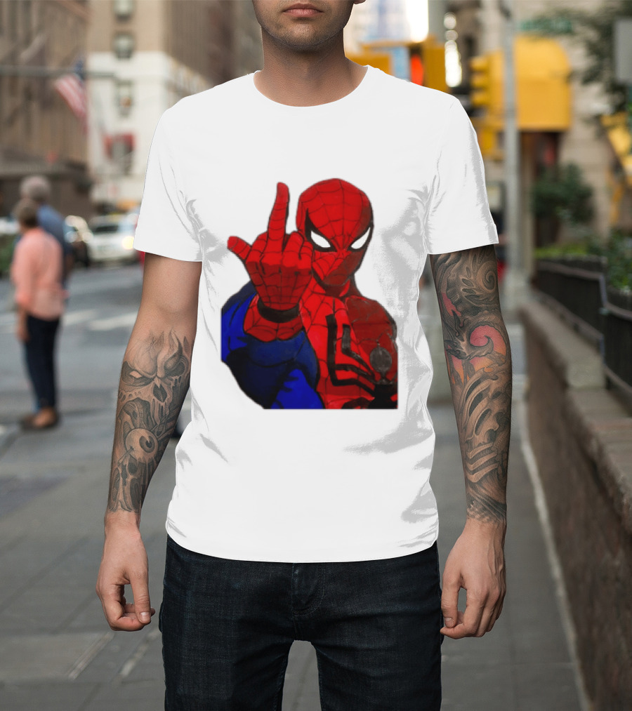 Spider Man Middle Finger Gesture Iconic Superhero Attitude T-Shirt