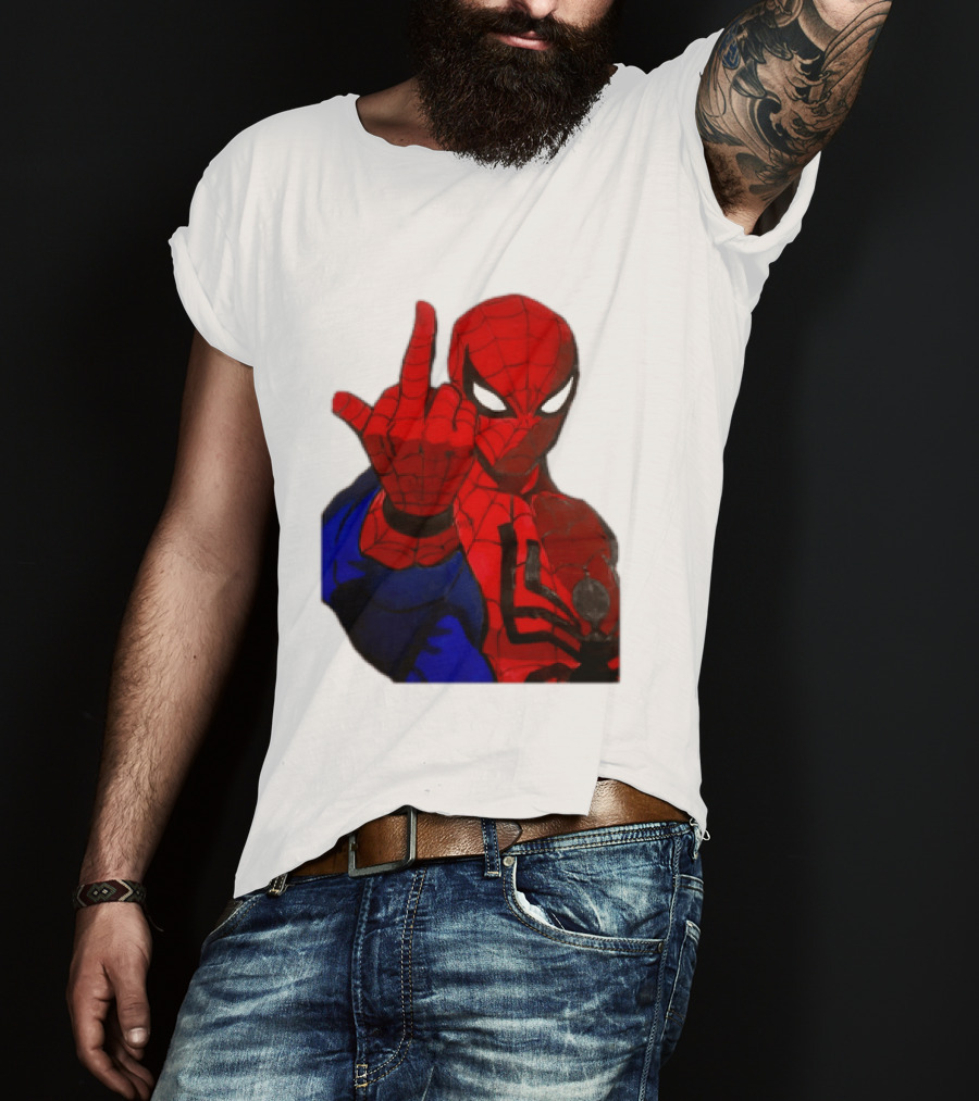 Spider Man Middle Finger Gesture Iconic Superhero Attitude T-Shirt