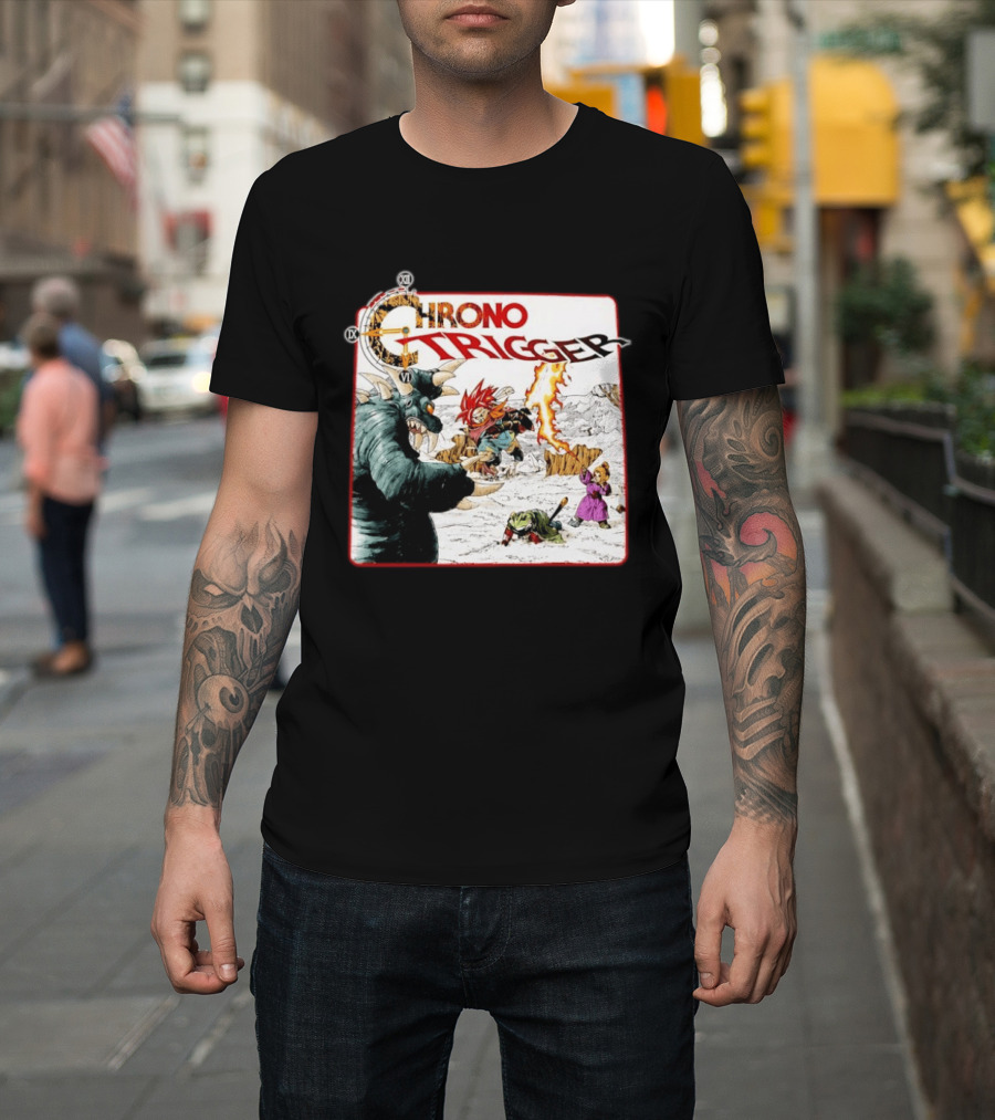 Chrono Trigger Iconic Gaming Adventure Characters And Battle Scene T-Shirt