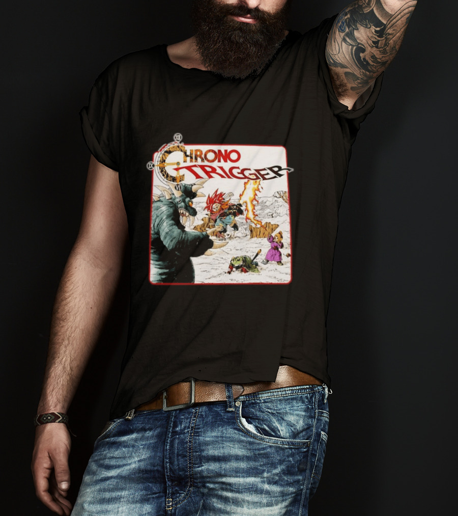 Chrono Trigger Iconic Gaming Adventure Characters And Battle Scene T-Shirt