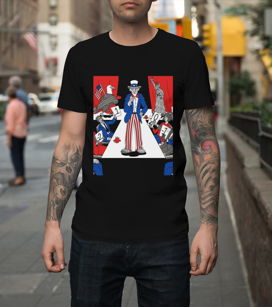 Uncle Sam Patriotic Symbol With Statue Of Liberty And American Eagle Political Commentary T-Shirt