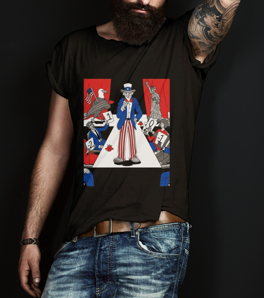 Uncle Sam Patriotic Symbol With Statue Of Liberty And American Eagle Political Commentary T-Shirt