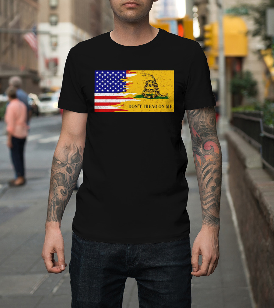 Don't Tread On Me American Flag Gadsden Snake T-Shirt