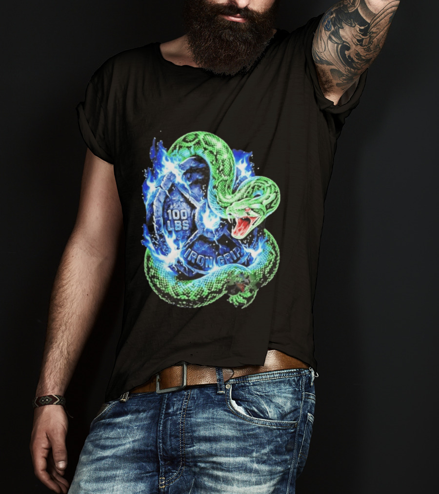 100 Lbs Iron Grip Snake With Lightning And Dumbbell T-Shirt