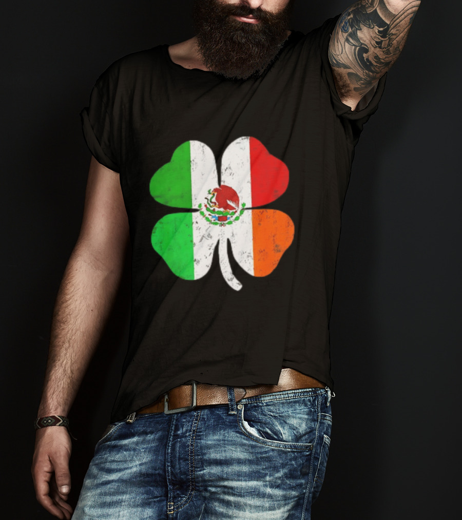 Mexican Irish Shamrock Flag St Patrick's Mexico Ireland Unity T-Shirt