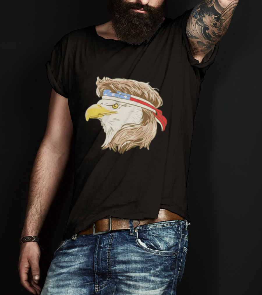 Bald Eagle With American Flag Bandana And Patriotic Hair T-Shirt