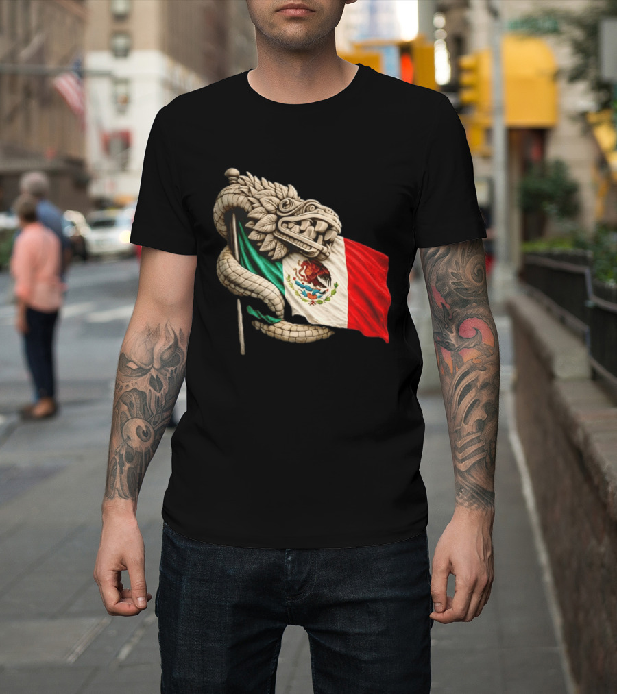 Quetzalcoatl Feathered Serpent Mexico Flag T-Shirt