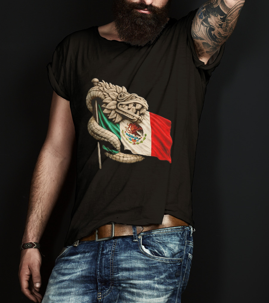 Quetzalcoatl Feathered Serpent Mexico Flag T-Shirt